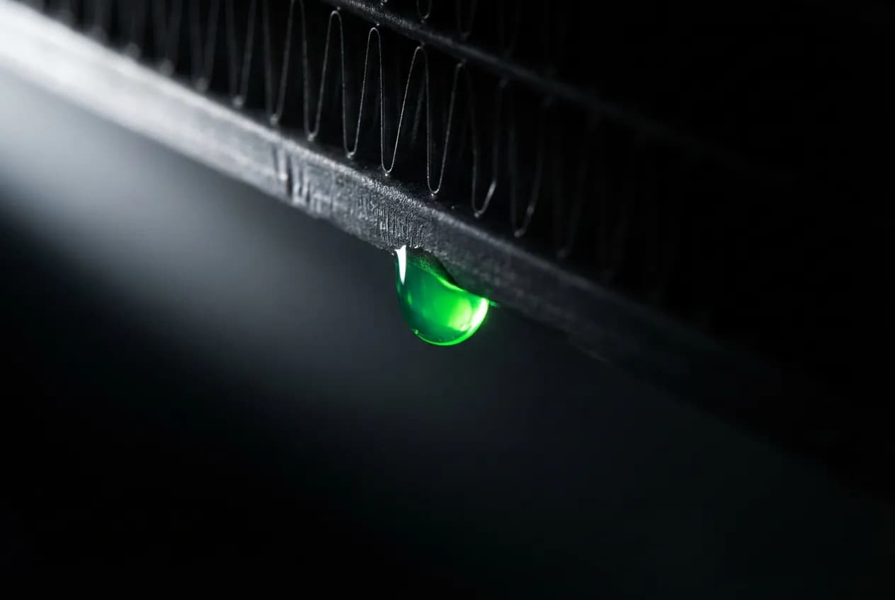Miniature iconique d'une goutte de liquide de refroidissement verte symbolisant une fuite sur un radiateur.