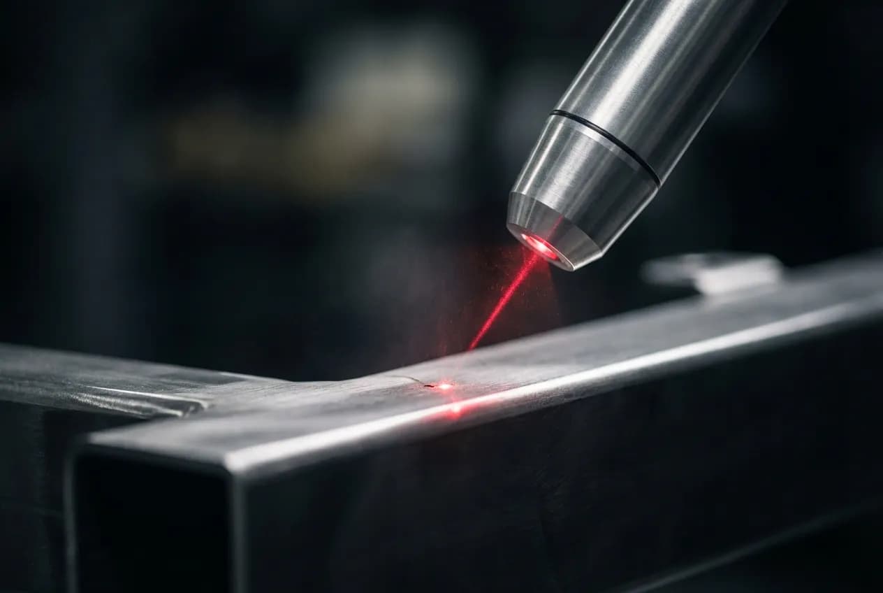 Gros plan sur un outil laser de précision, symbole du contrôle et de la rigueur de la procédure de réparation contrôlée pour auto et moto.