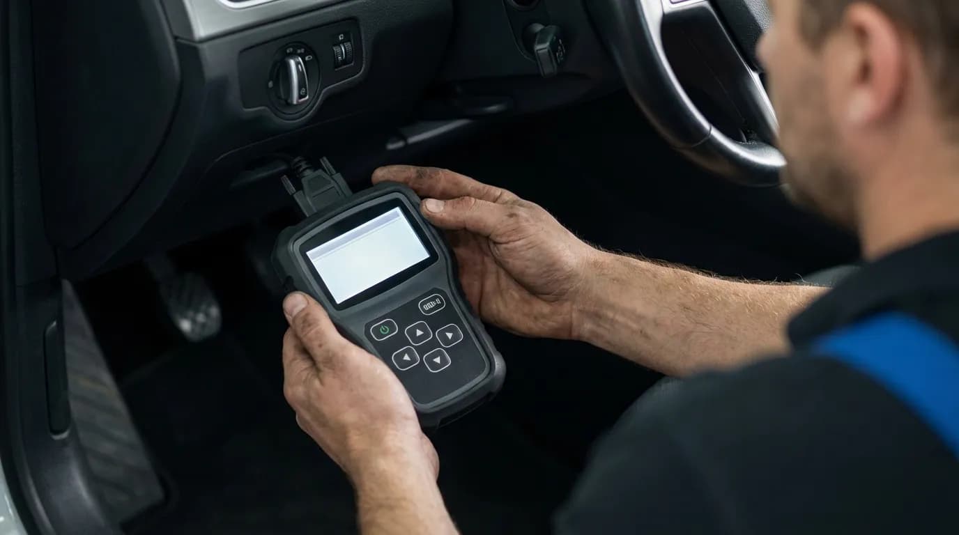 Un mécanicien connectant un outil de diagnostic OBD-II à une voiture pour identifier la cause du code P0488.