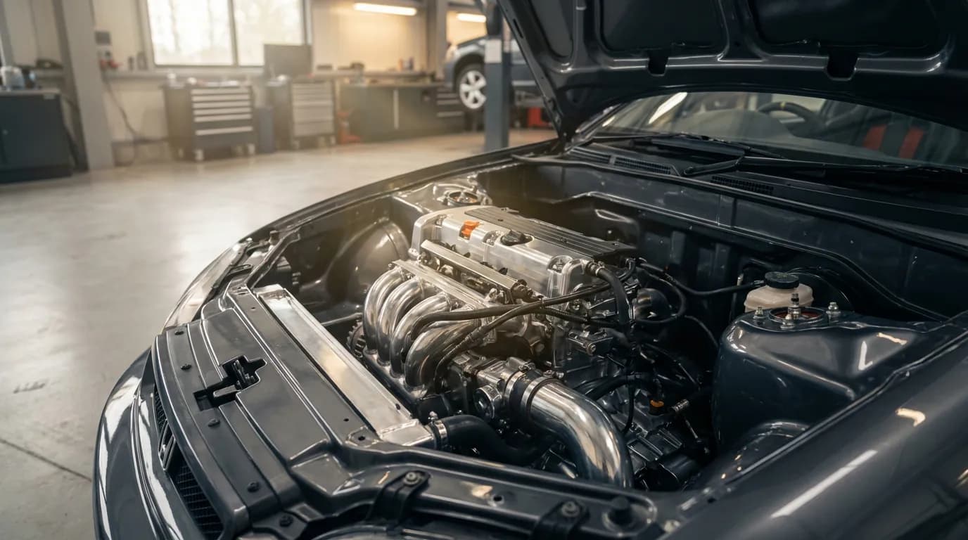 Vue photographique professionnelle et cinématique du moteur 1.6 VTi 120, mis en valeur dans son compartiment moteur pour illustrer l'article sur sa fiabilité.