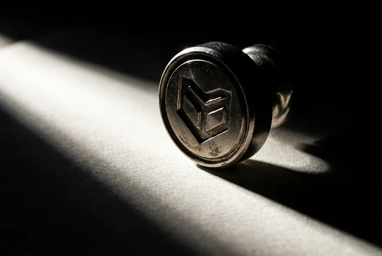 Gros plan sur un tampon frauduleux apposé sur un document, représentant la falsification d'un procès-verbal de contrôle technique.