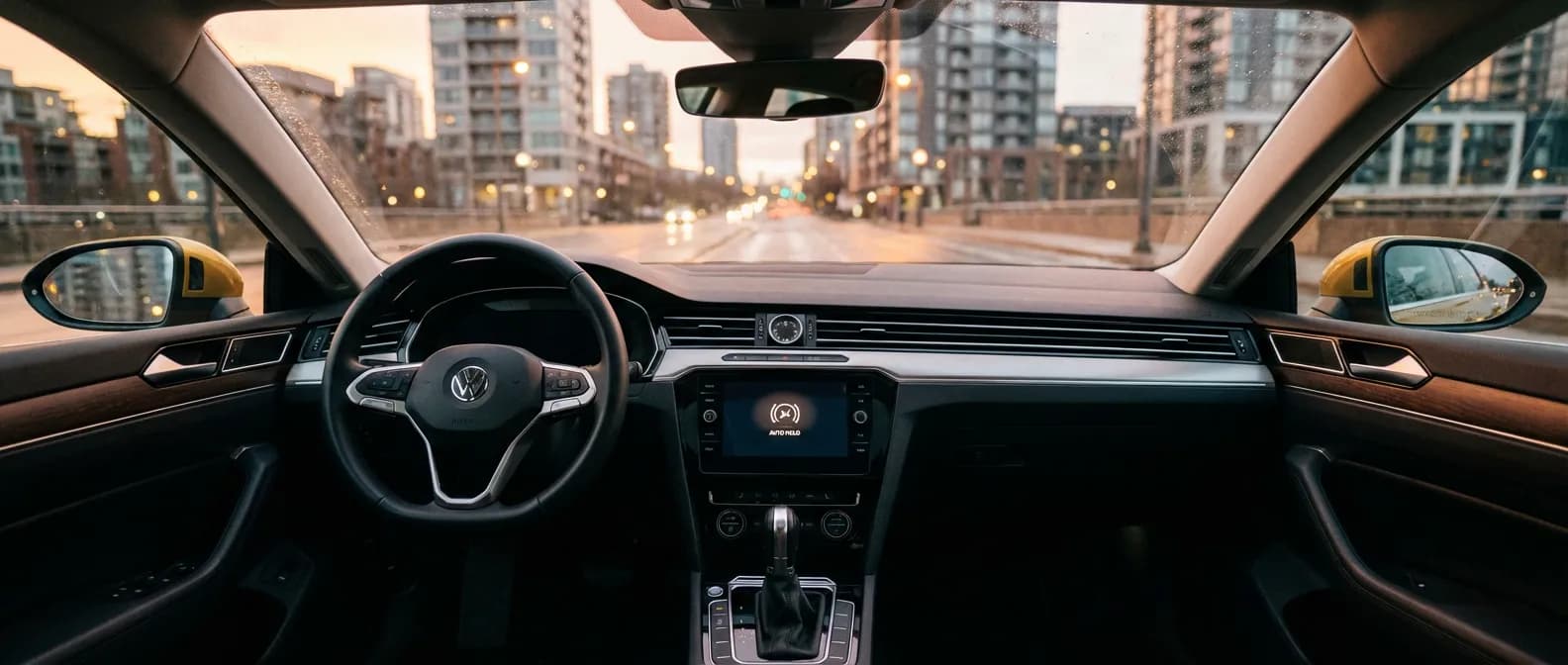 Intérieur élégant d'une Volkswagen moderne avec l'indicateur Auto Hold allumé