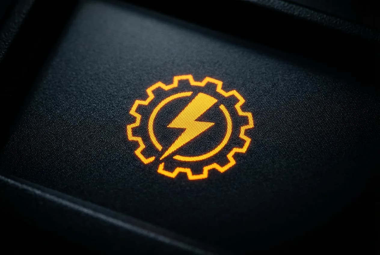Gros plan sur un voyant d'alerte électronique allumé sur le tableau de bord d'une voiture, signalant une panne potentielle de l'UCH.