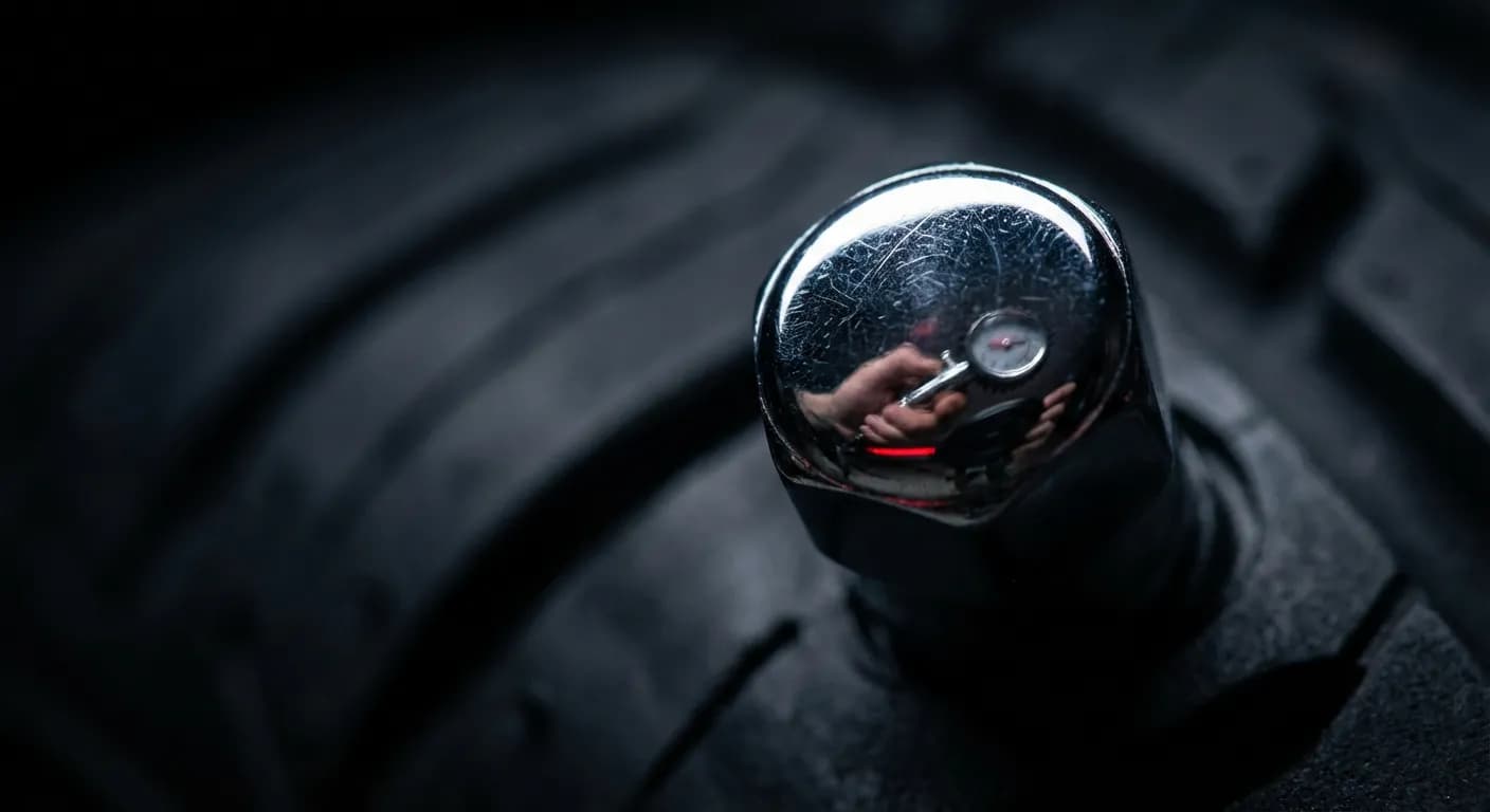 Gros plan sur un bouchon de valve de pneu de voiture, contrasté, pour la réinitialisation de la pression.