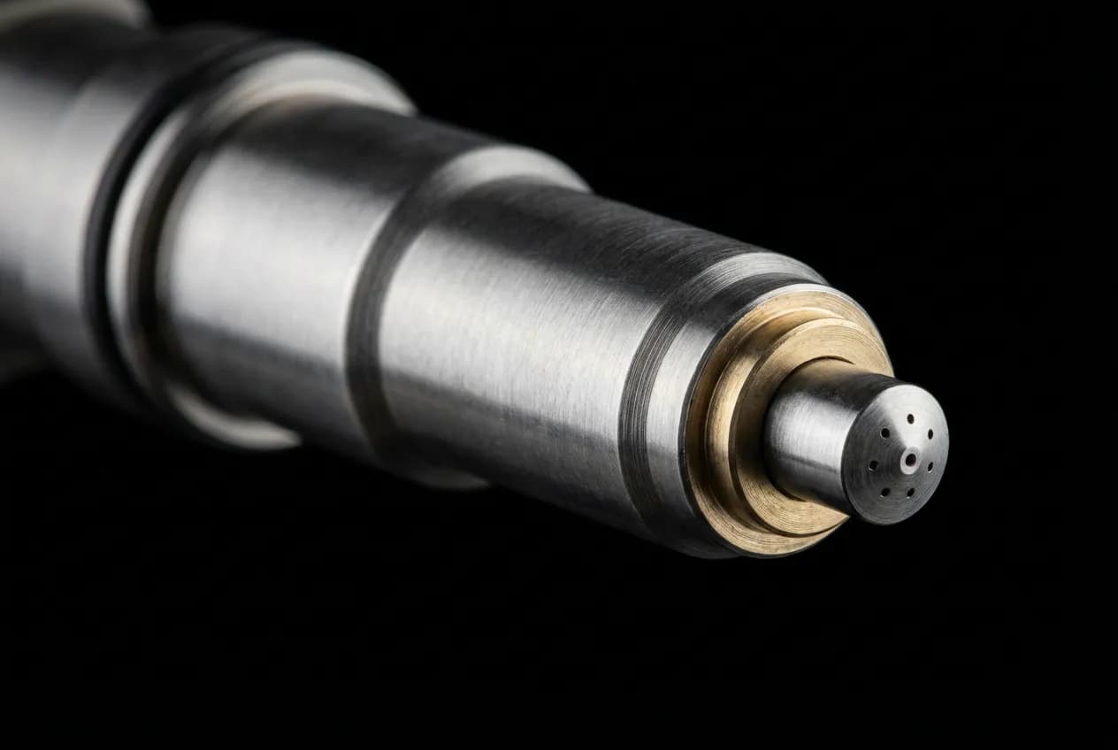 Miniature en gros plan d'un injecteur du moteur 1.6 HDi, symbolisant la mécanique de précision et la fiabilité.