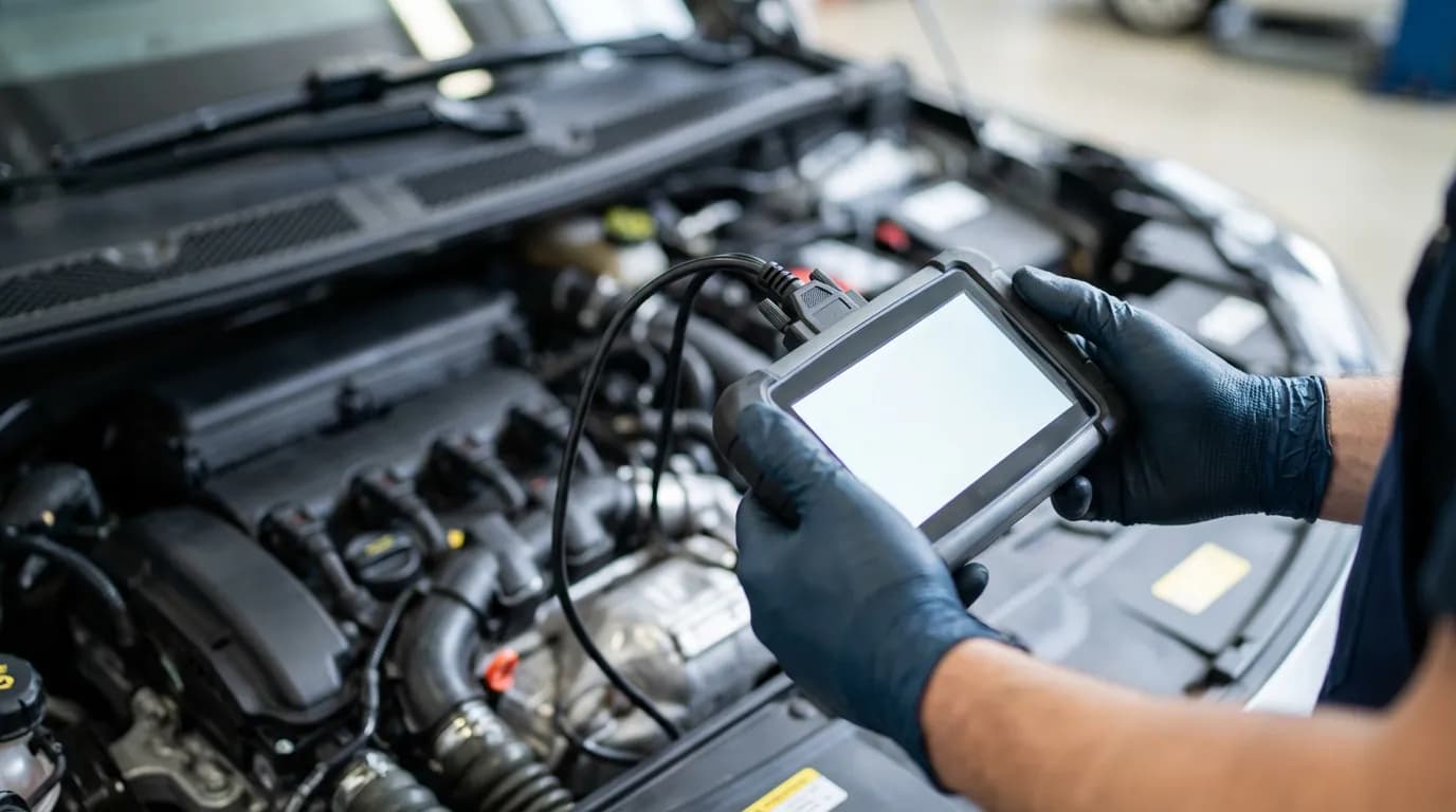Un mécanicien effectuant un diagnostic sur un moteur Peugeot pour identifier la cause du code P0299.
