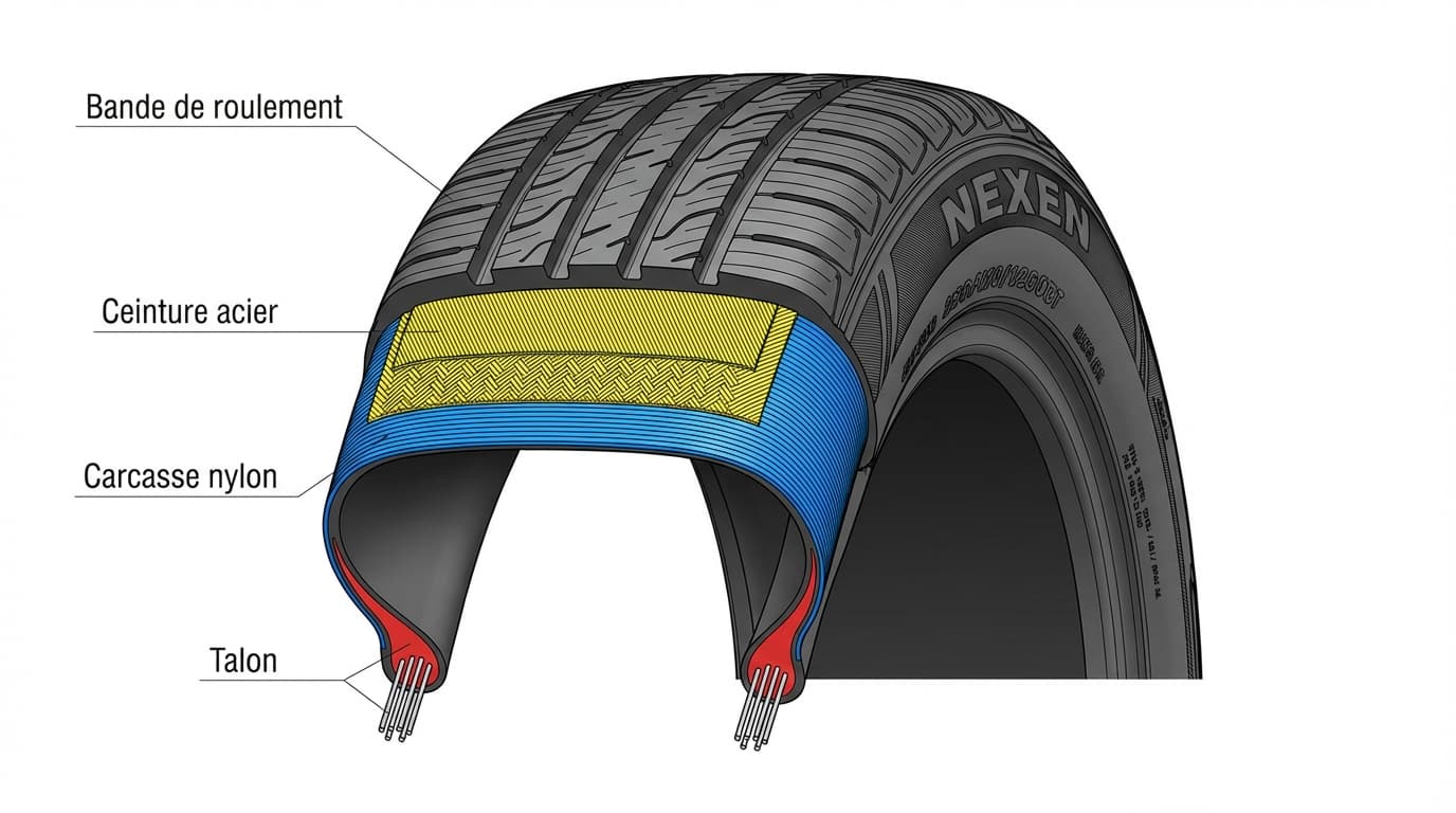 Schéma technique de la structure interne d'un pneu Nexen.