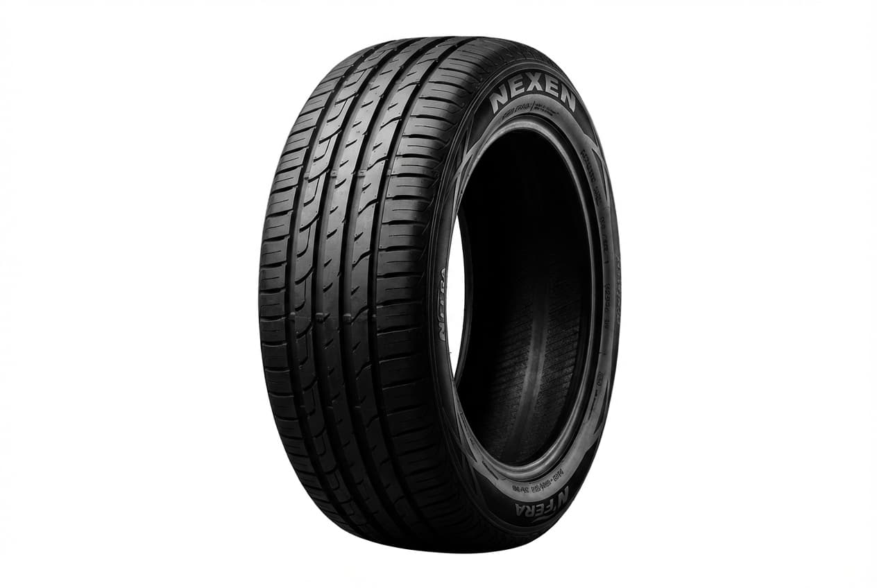 Gros plan sur un pneu Nexen isolé.