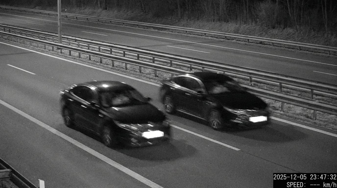 Photographie issue d'un radar montrant deux véhicules côte à côte, illustrant la preuve visuelle qui peut être utilisée pour contester une amende pour excès de vitesse.