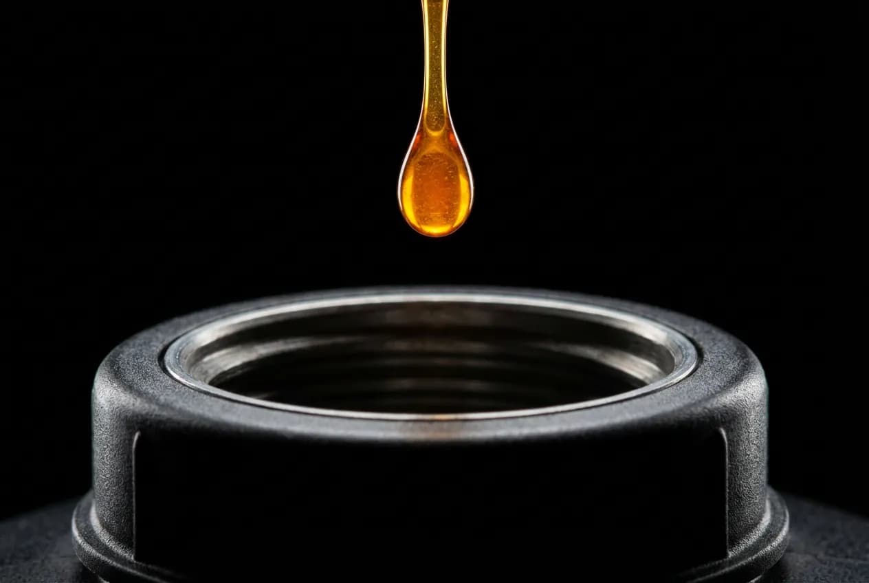 Goutte d'additif diesel tombant dans un réservoir, illustration de la précision et de la concentration du produit.