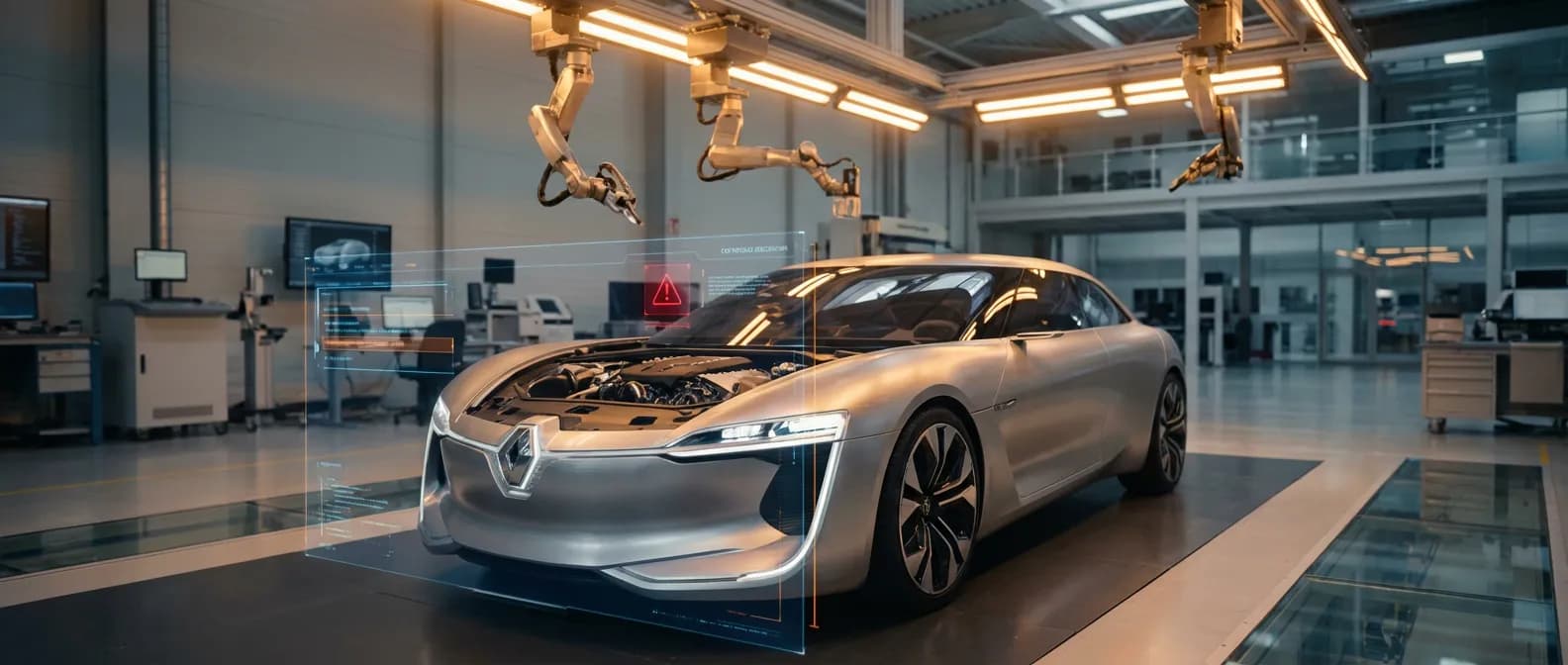 Renault en Diagnostic : Le Mystère du Code DF038 Image de bannière épique d'une voiture Renault en plein diagnostic, avec un éclairage cinématographique.