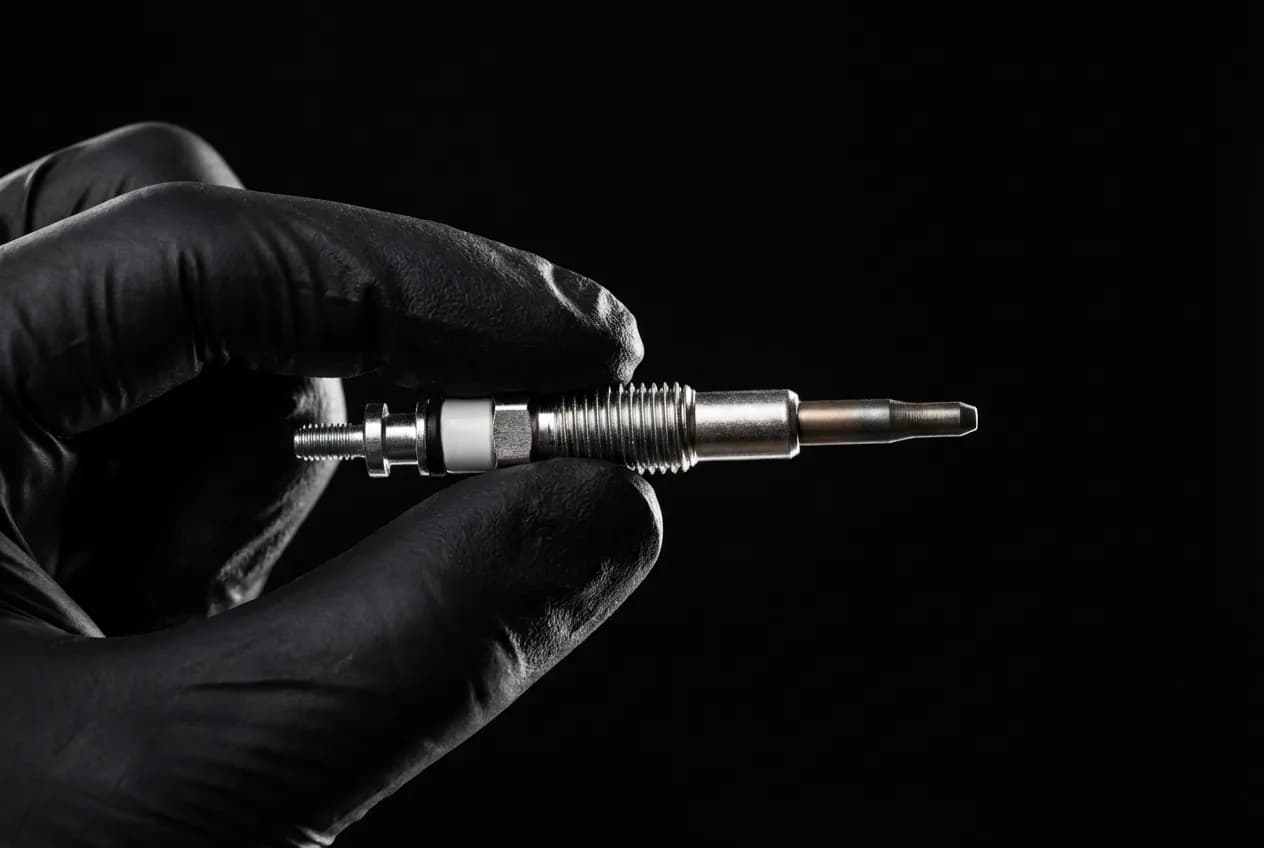 Code DF025 Renault : Diagnostic et Solutions Préchauffage Photographie d'une bougie de préchauffage, composant central du code DF025, sur un fond noir minimaliste.