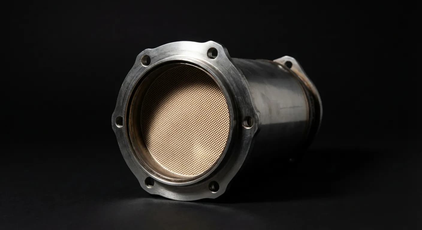 Risque de colmatage filtre à particule C4 : Solutions Gros plan iconique et très contrasté d'un filtre à particules (FAP) de voiture, symbolisant son fonctionnement.