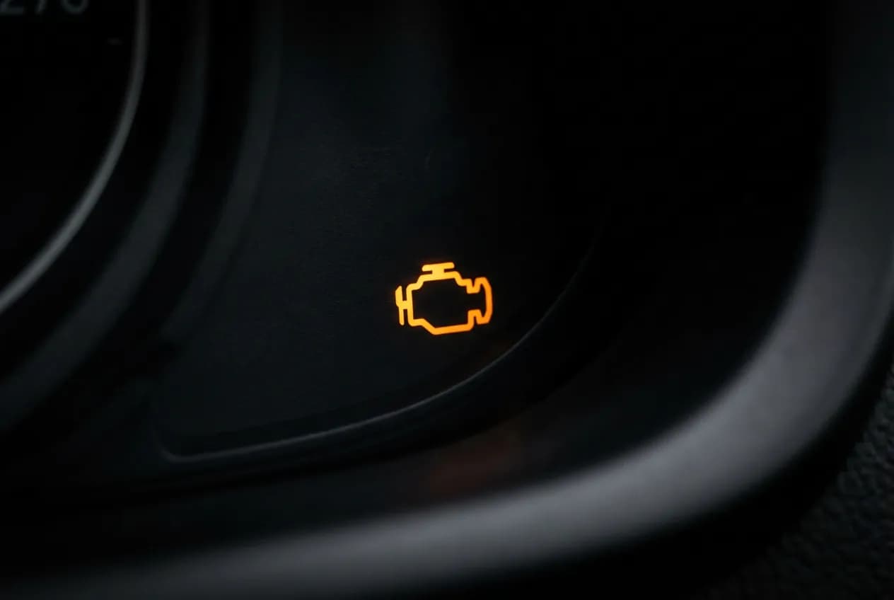 Code P0490 Peugeot 1.6 HDi : Diagnostic et Réparation EGR Gros plan sur le voyant moteur orange allumé, symbole d'un problème tel que le code P0490 sur une Peugeot.