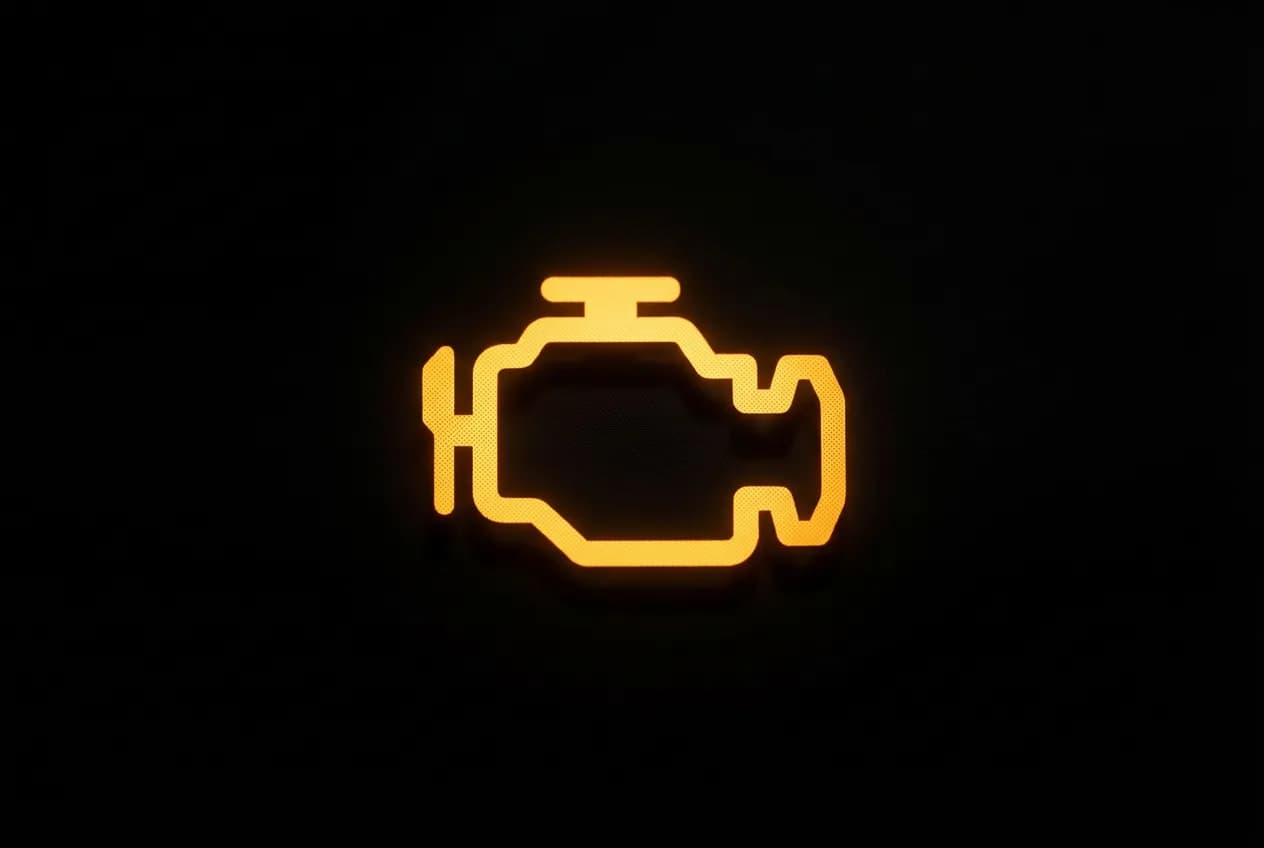 Peugeot 3008 : Message Défaut Moteur et Solutions Gros plan sur le voyant moteur orange allumé, symbolisant le message 'défaut moteur faites réparer le véhicule' sur une Peugeot 3008.