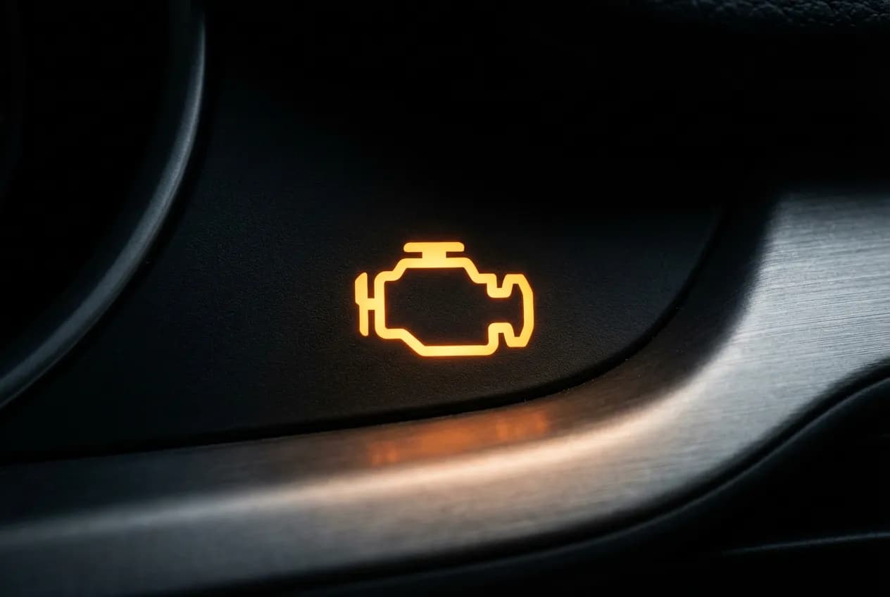 Code P0471 Renault : Causes, Symptômes et Solutions | Guide Icône du voyant moteur orange allumée sur le tableau de bord d'une Renault, symbolisant le code erreur P0471.