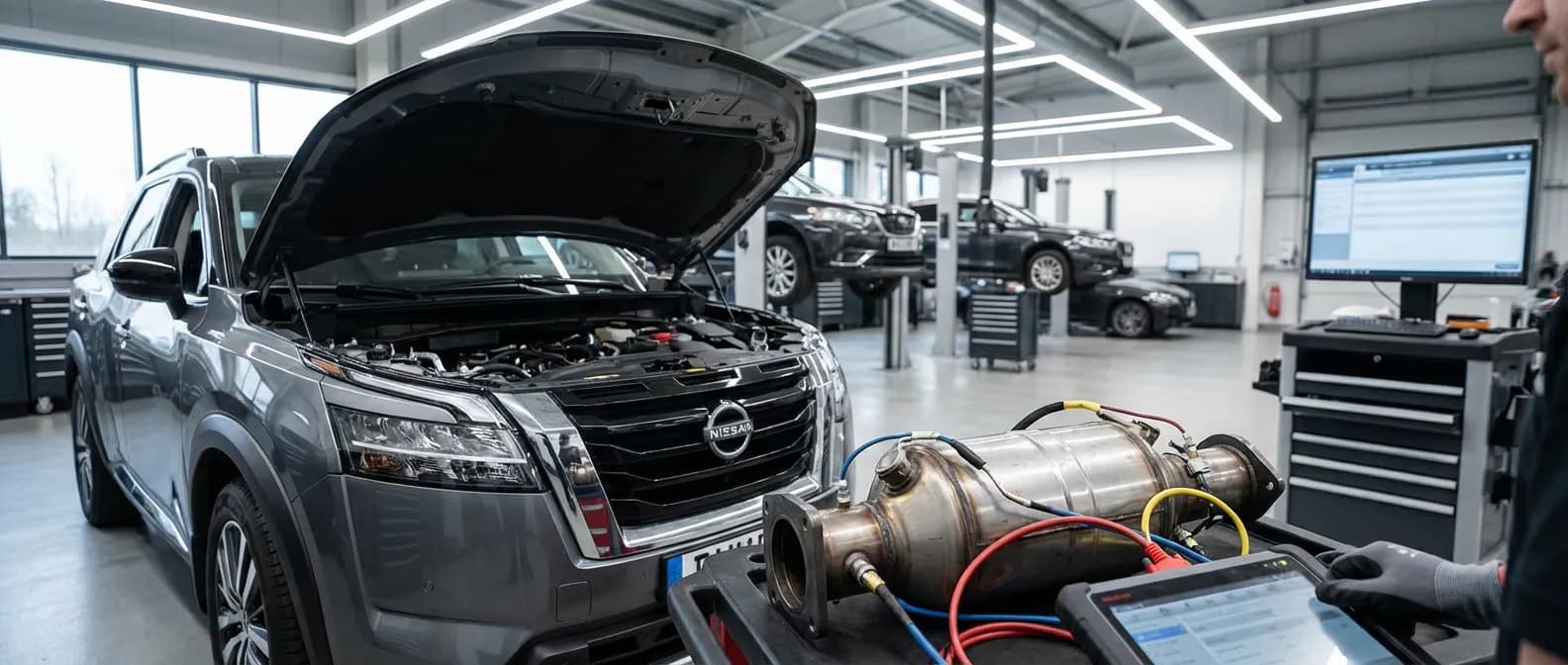 Le mystère du code P2002 Nissan dévoilé Vue épique du moteur d'un Nissan SUV avec son FAP, diagnostic du code P2002.