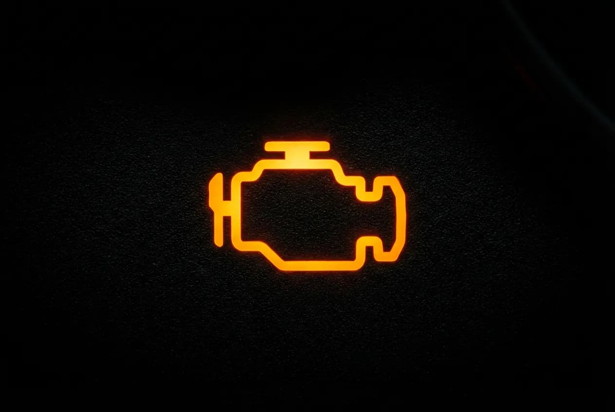 Injection à contrôler Scenic : Causes et solutions au voyant Gros plan iconique du voyant orange 'injection à contrôler' allumé sur un tableau de bord de voiture.