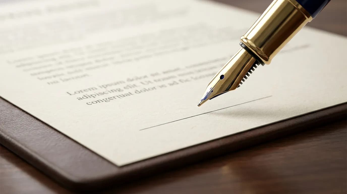 Signer sa lettre de résiliation Gros plan sur un stylo-plume s'apprêtant à signer une lettre de résiliation de contrat pour Eurodatacar.